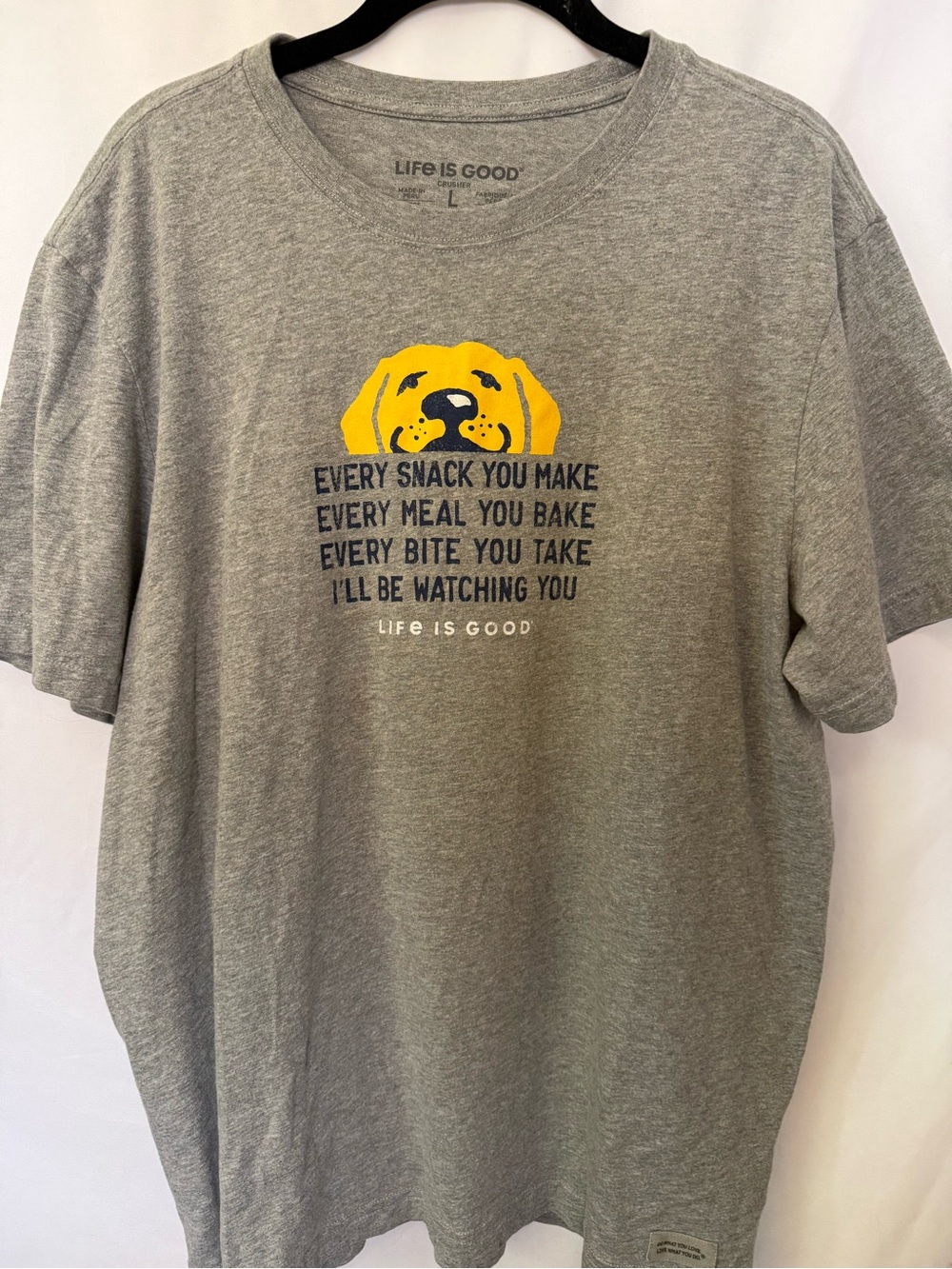 Life Is Good Gray Tee with Yellow Dog Graphic